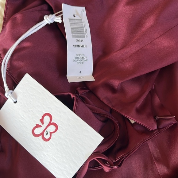 Sunday Best Shimmer Satin Square Neck Mini Dress Burgandy Sexy - Picture 16 of 16